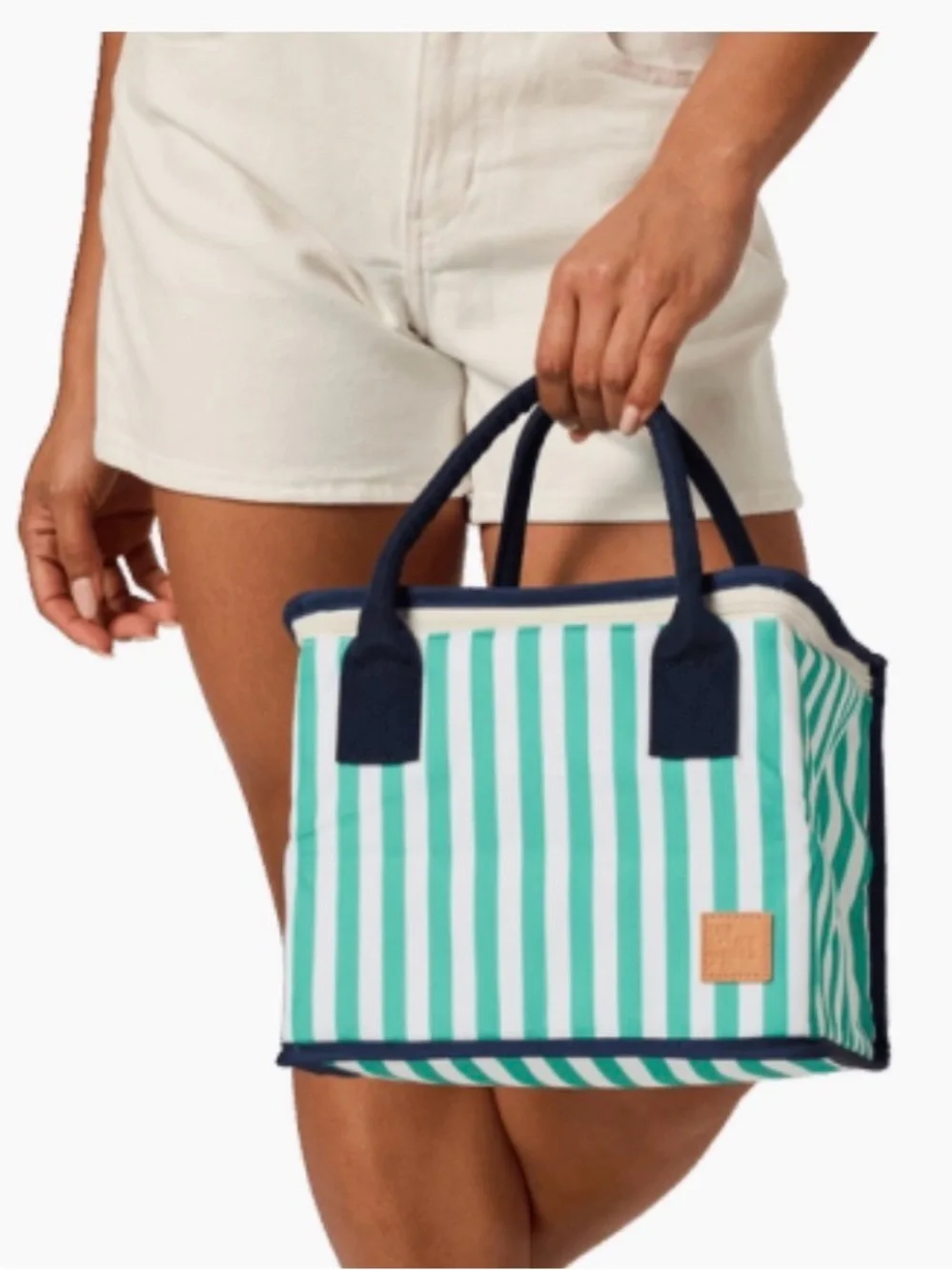 Riviera Teal & White Striped Tote with Navy Handles